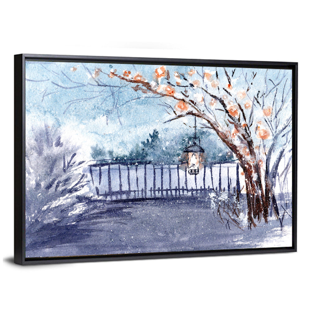 Countryside Winter Lantern Illustration Wall Art