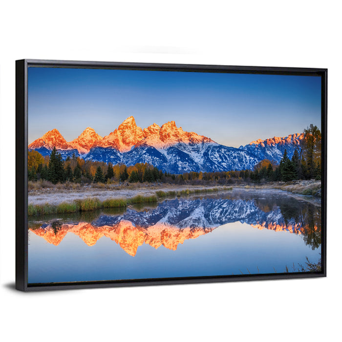Schwabacher Landing, Grand Teton Sunrise Wall Art as a framed canvas