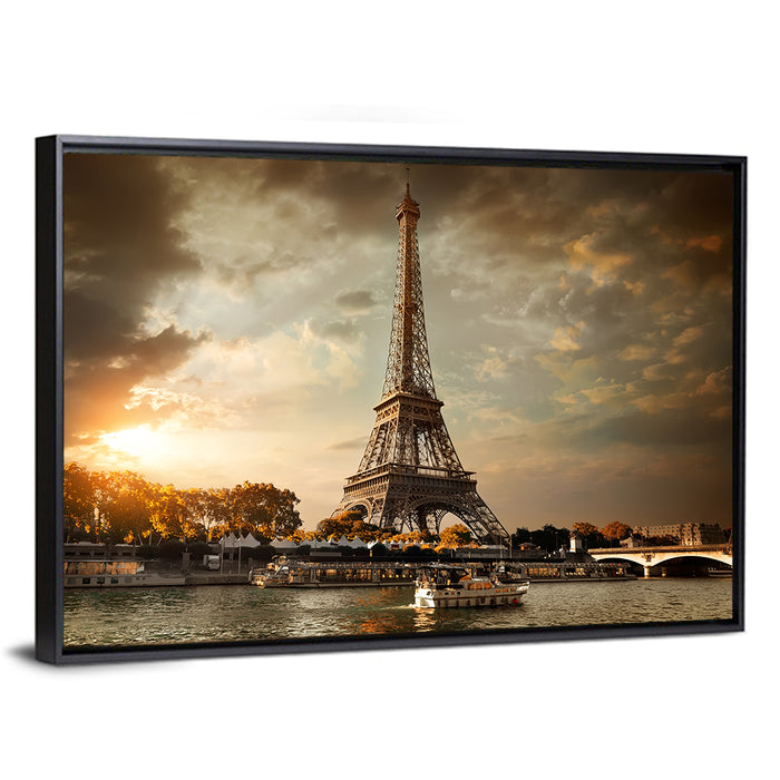 Eiffel Tower at Sunset Wall Art as a framed canvas
