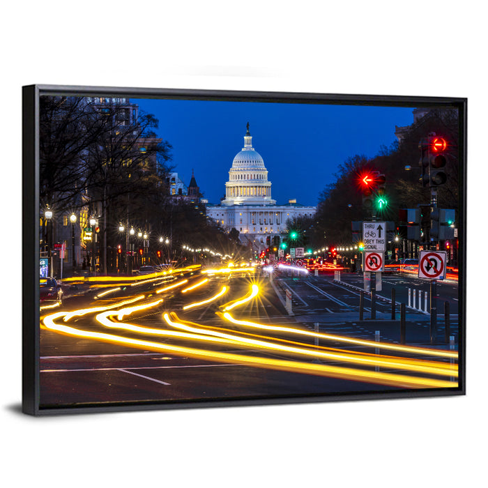 Pennsylvania Avenue at Dusk Wall Art as a framed canvas