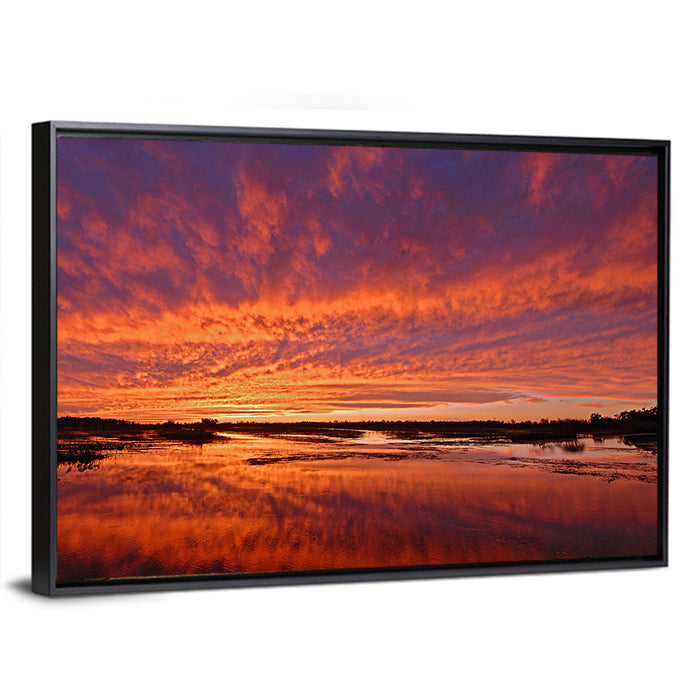 Louisiana Wetland Sunset Wall Art as a framed canvas