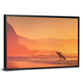 Surfer Silhouette at Golden Sunset Wall Art