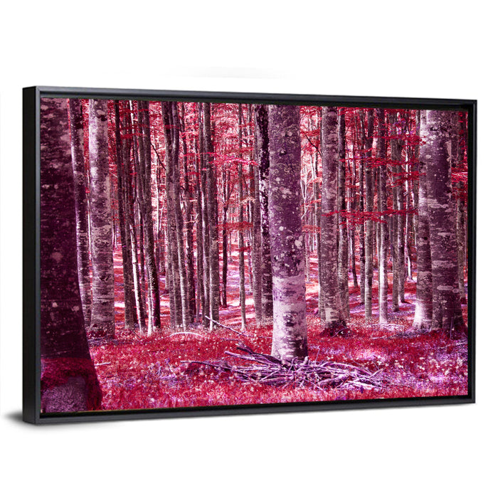 Crimson Woodland Wall Art as a framed canvas