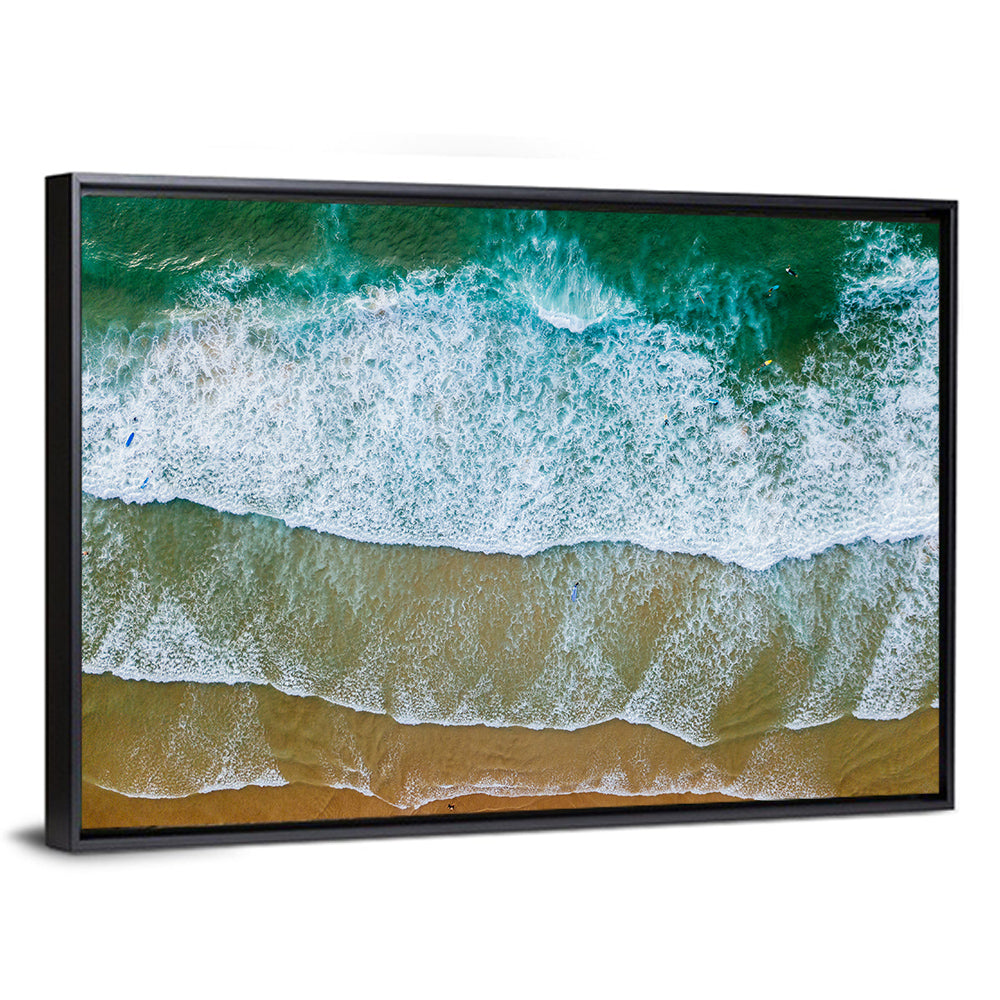 Aerial Teal Beach with Surfers Wall Art