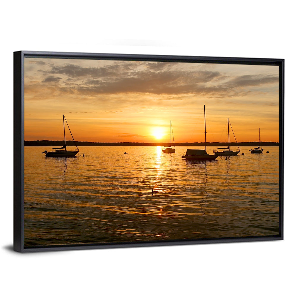 Lake Mendota Golden Sailboats Wall Art