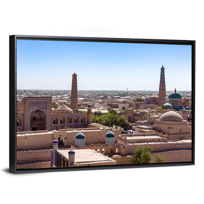 Khodja Mosque Minarets, Khiva Wall Art as a framed canvas