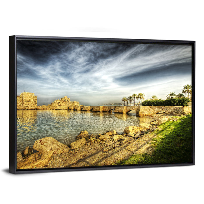 Sidon Sea Castle Wall Art as a framed canvas