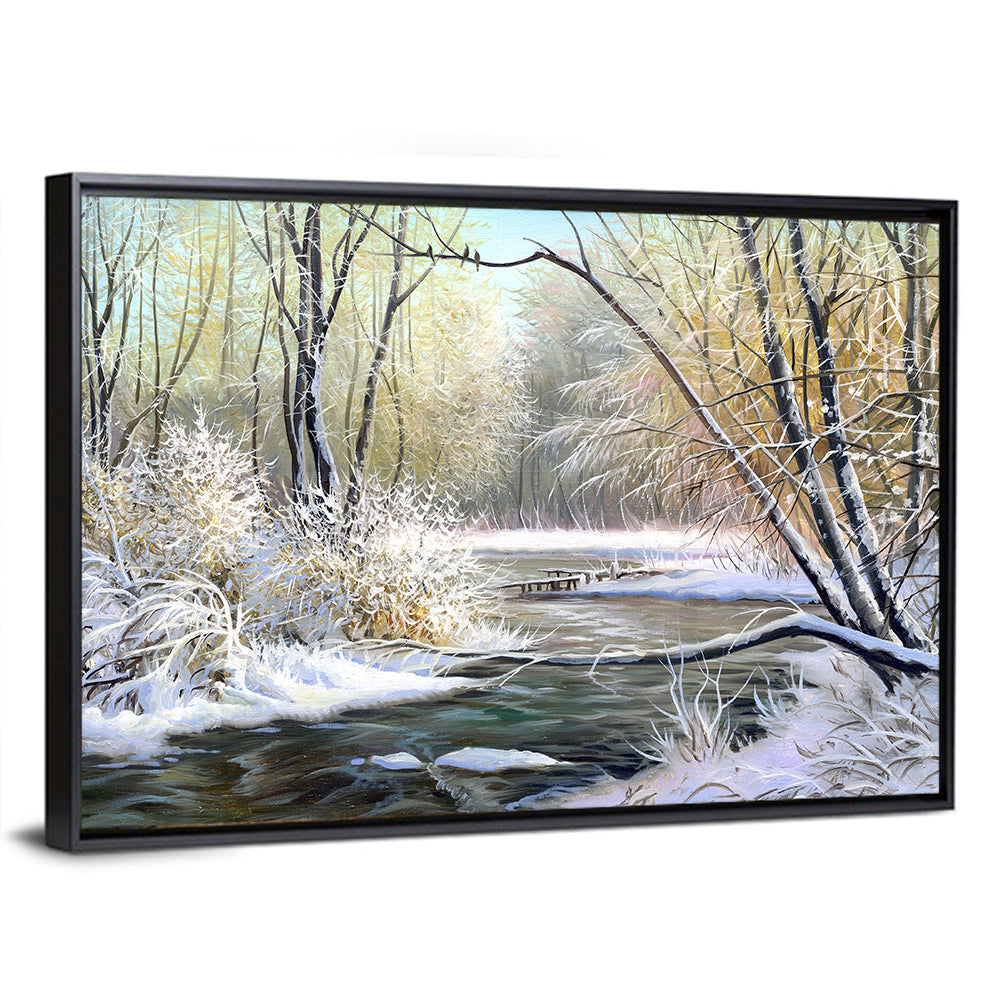 Frozen River with Perched Birds Wall Art