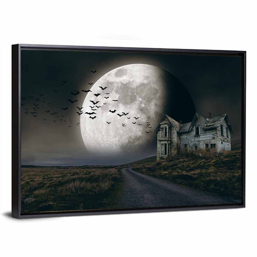 Haunted House Under Full Moon Wall Art