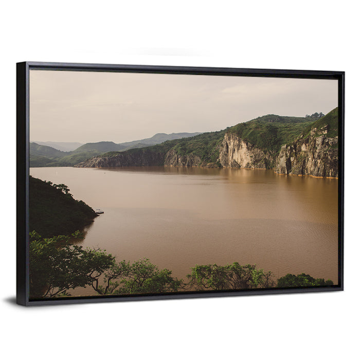 Lake Nyos Cliff View Wall Art as a framed canvas