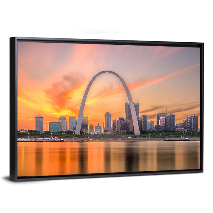 St. Louis Gateway Arch Skyline Wall Art as a framed canvas