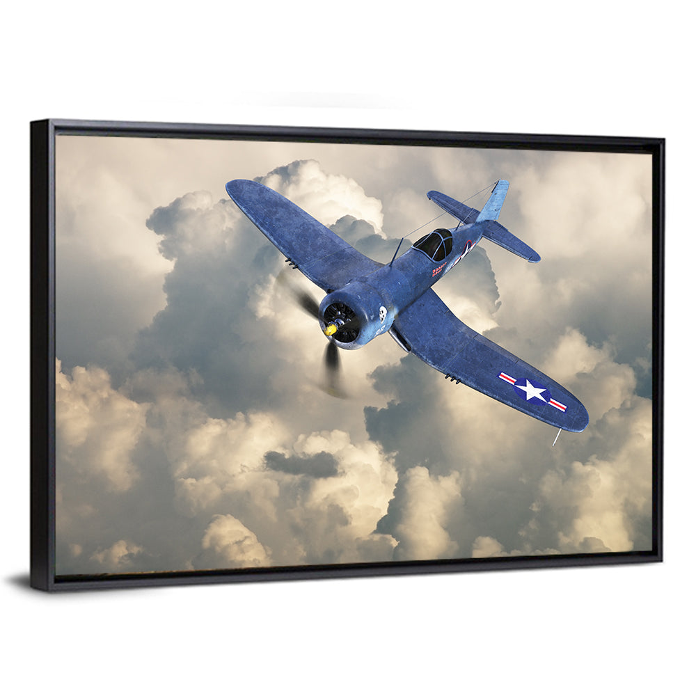 Wwii Fighter Plane Over Clouds Wall Art