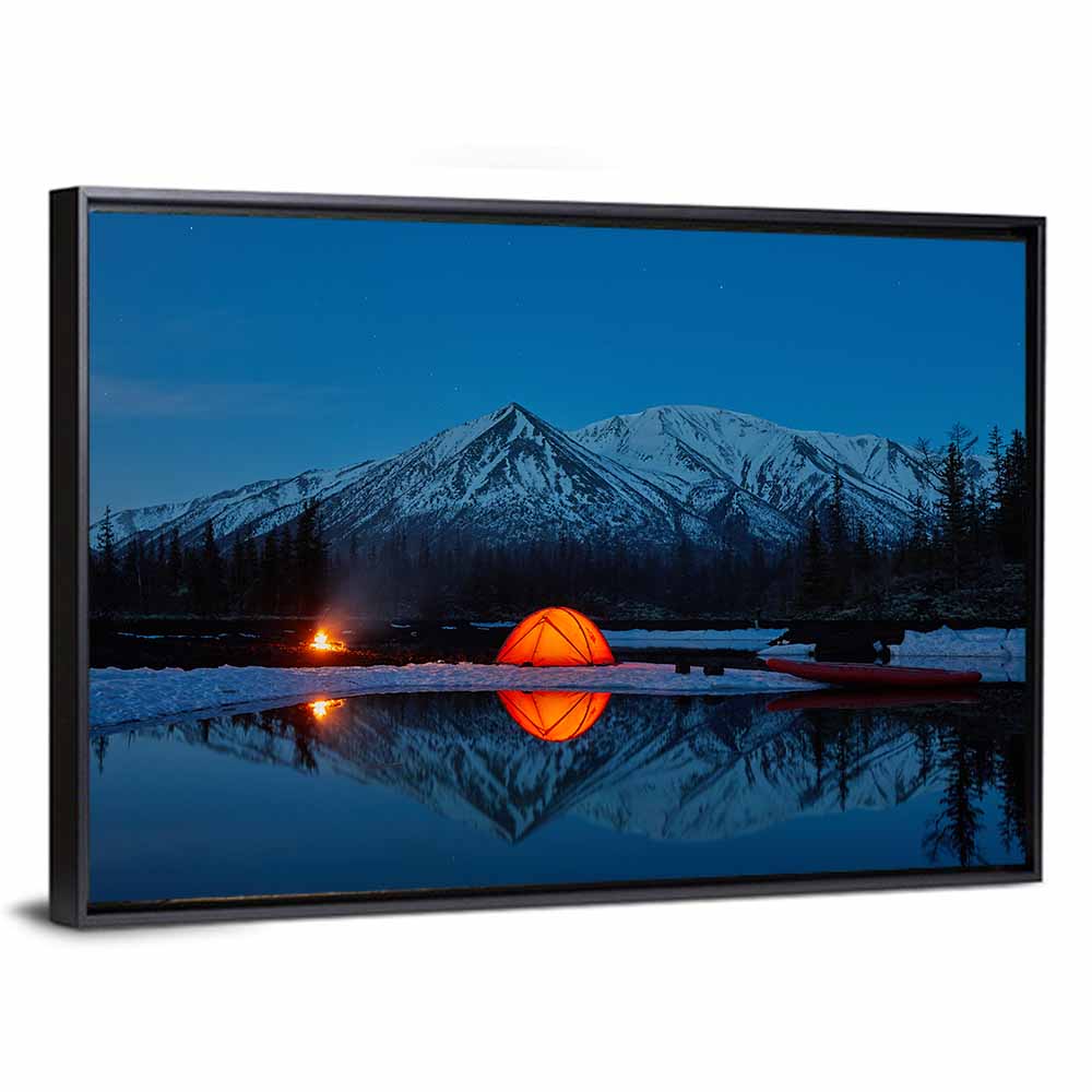 Glowing Tent at Mountain Lake Wall Art