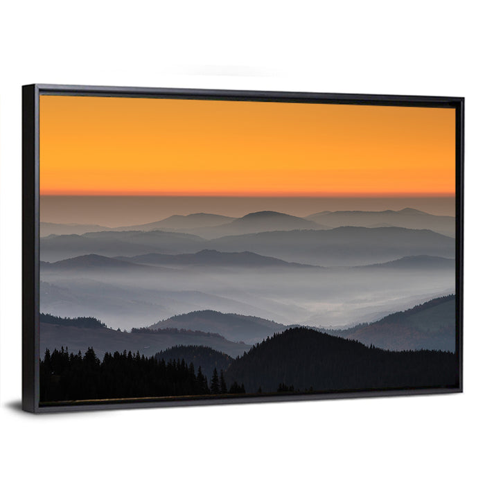 Rarau Mountains Sunrise Wall Art as a framed canvas