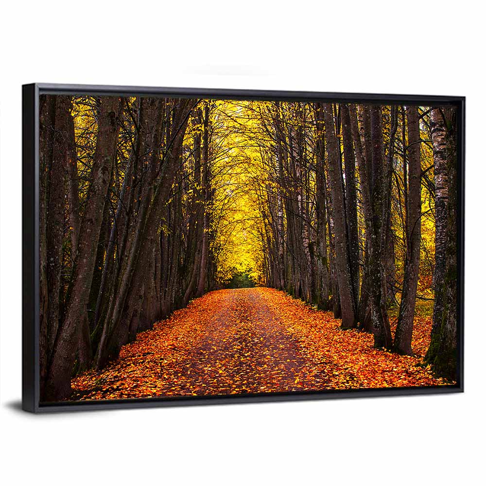 Autumn Park Path Under Yellow Canopy Wall Art