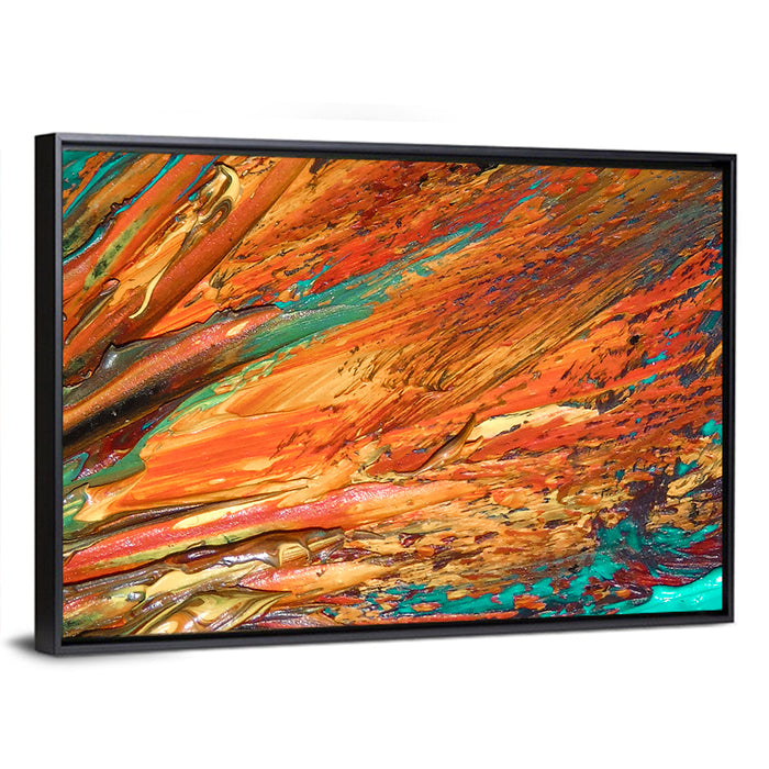 Flowing River Abstract in Orange and Teal Wall Art as a framed canvas