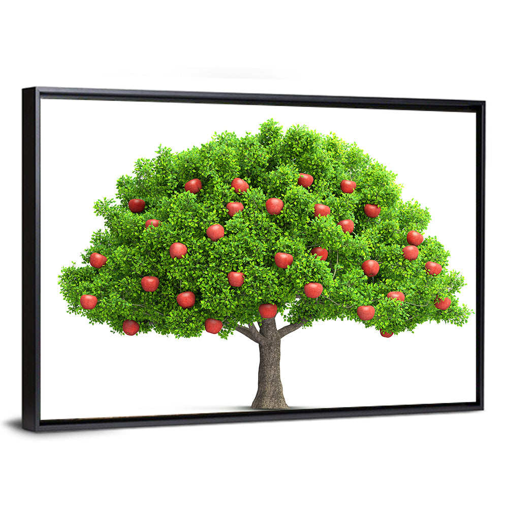 Bright Red Apple Tree Illustration Wall Art