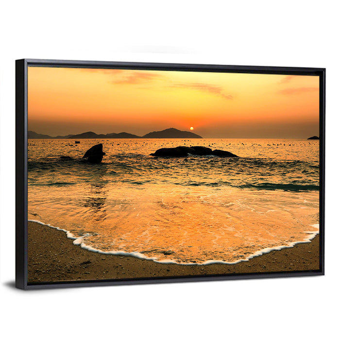Khanh Hoa Beach Sunset Wall Art as a framed canvas
