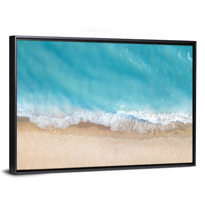Top-down Turquoise Beachscape Wall Art as a framed canvas