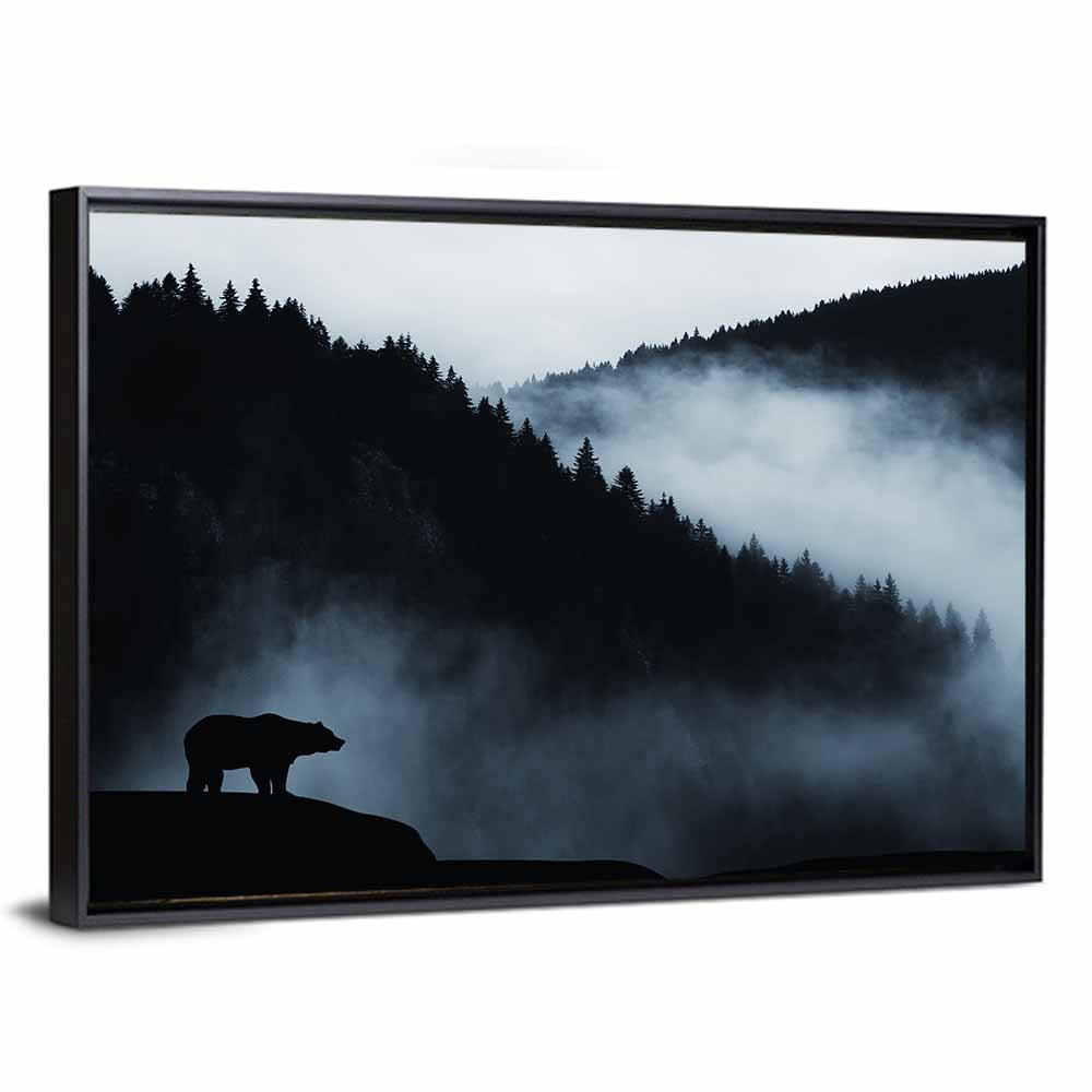 Bear Silhouette on Misty Cliff Wall Art