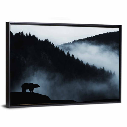 Bear Silhouette on Misty Cliff Wall Art