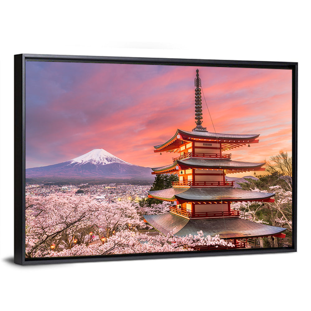 Chureito Pagoda and Mount Fuji at Sunset Wall Art