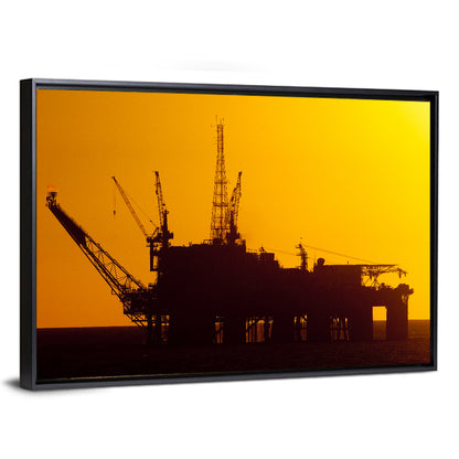 Oil Rig Silhouette at Sunset Wall Art