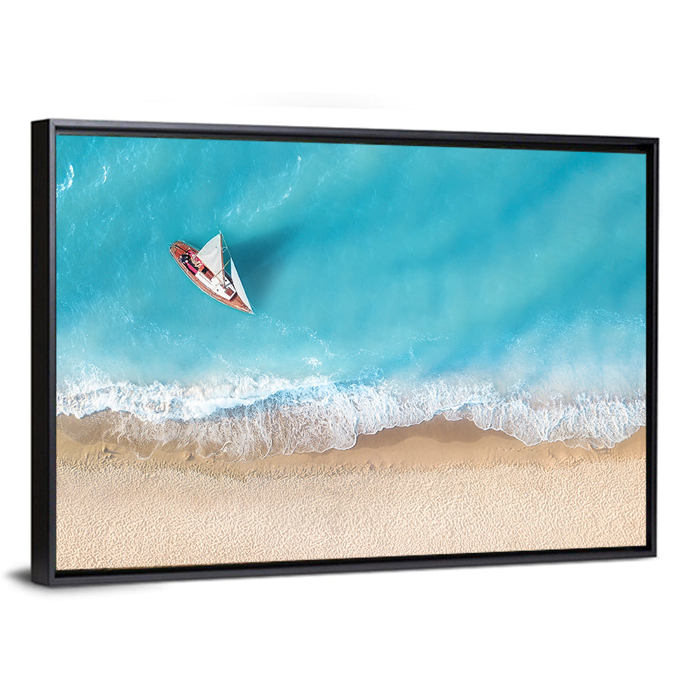 Centered Sailboat Over Turquoise Sea Wall Art