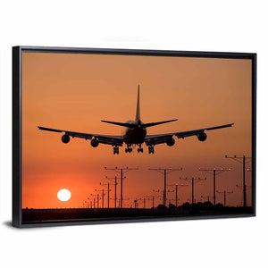 Airplane Landing at Sunset Wall Art