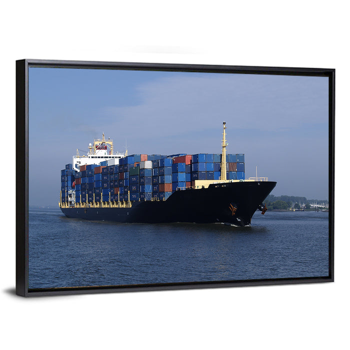 Container Ship in Motion Wall Art as a framed canvas