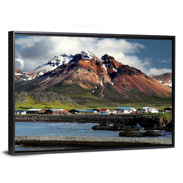 East Fjords Harbor Village Wall Art as a framed canvas