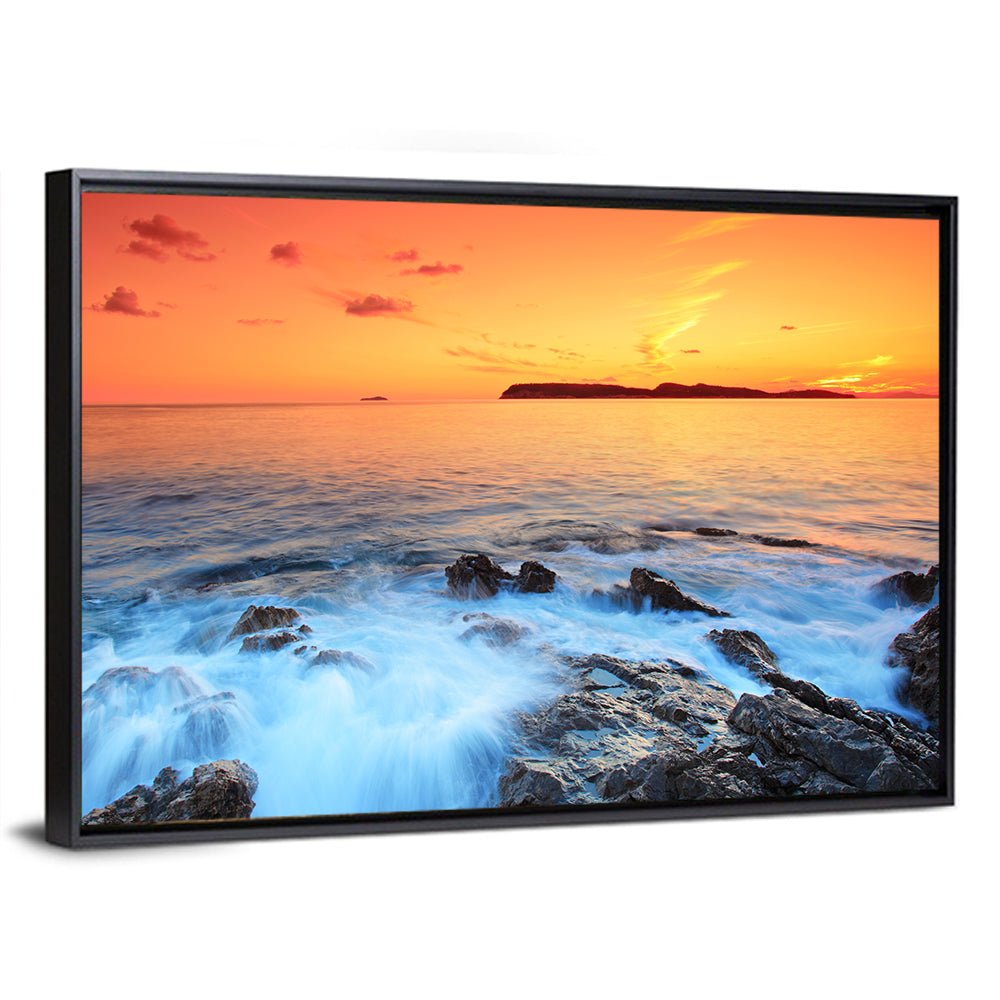 Dubrovnik Sunset Over Rocky Shore Wall Art