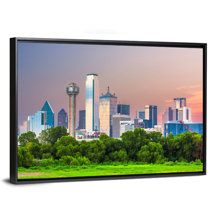 Dallas Golden Hour Skyline Wall Art as a framed canvas