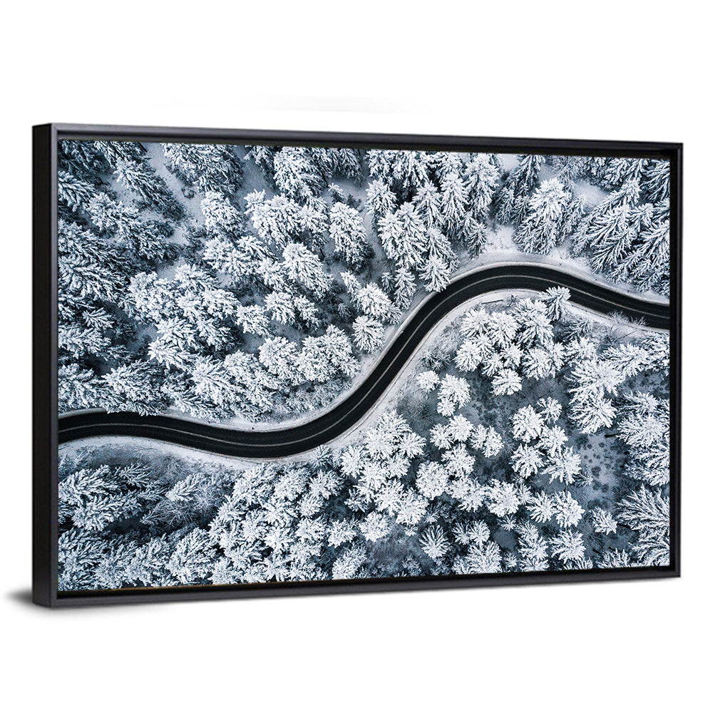 S-curve Winter Forest Road Wall Art
