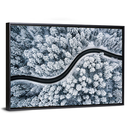 S-curve Winter Forest Road Wall Art