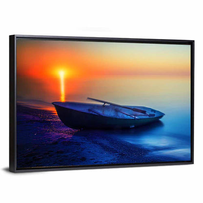 Rowboat on Sandy Shore at Sunset Wall Art