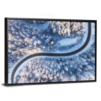 Winding Snow-covered Forest Road Wall Art