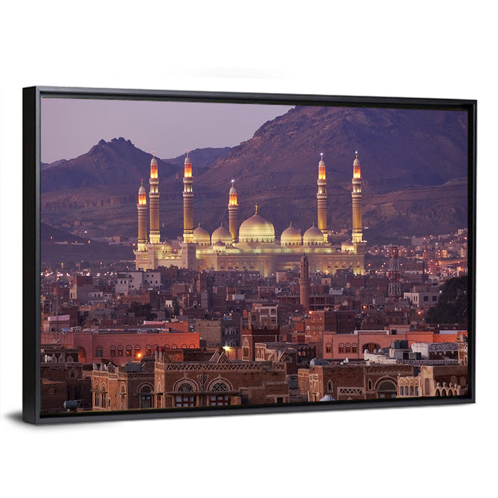 Al-saleh Mosque at Dusk Wall Art as a framed canvas
