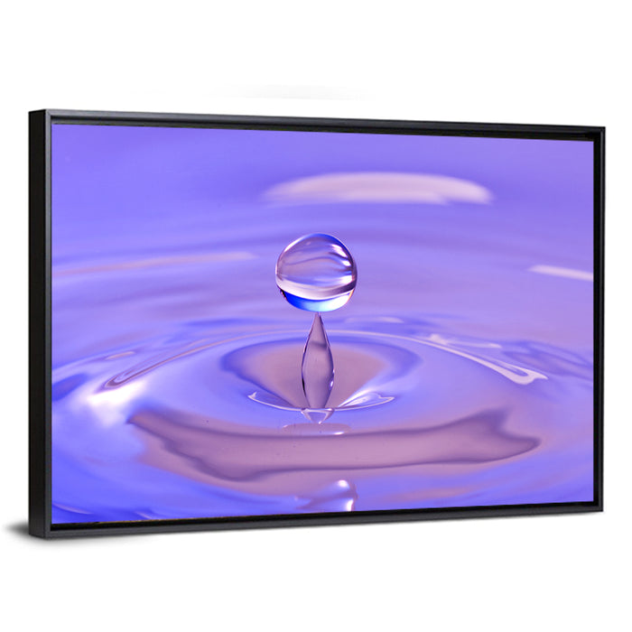 Purple Water Droplet Splash Wall Art as a framed canvas