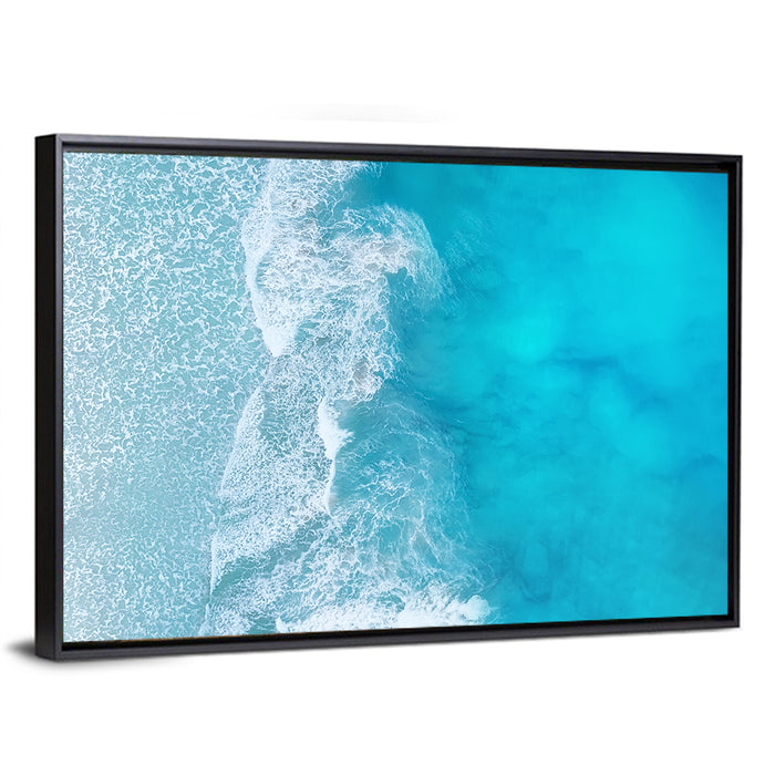 Turquoise Aerial Ocean Waves Wall Art as a framed canvas