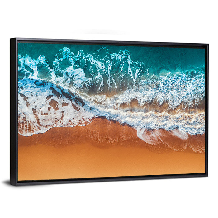 Aerial Beach Waves Wall Art as a framed canvas
