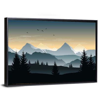 Misty Hills Sunset Silhouette Wall Art