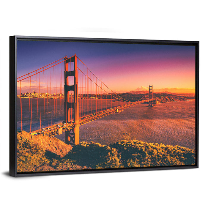 Golden Gate Bridge at Sunset Wall Art as a framed canvas