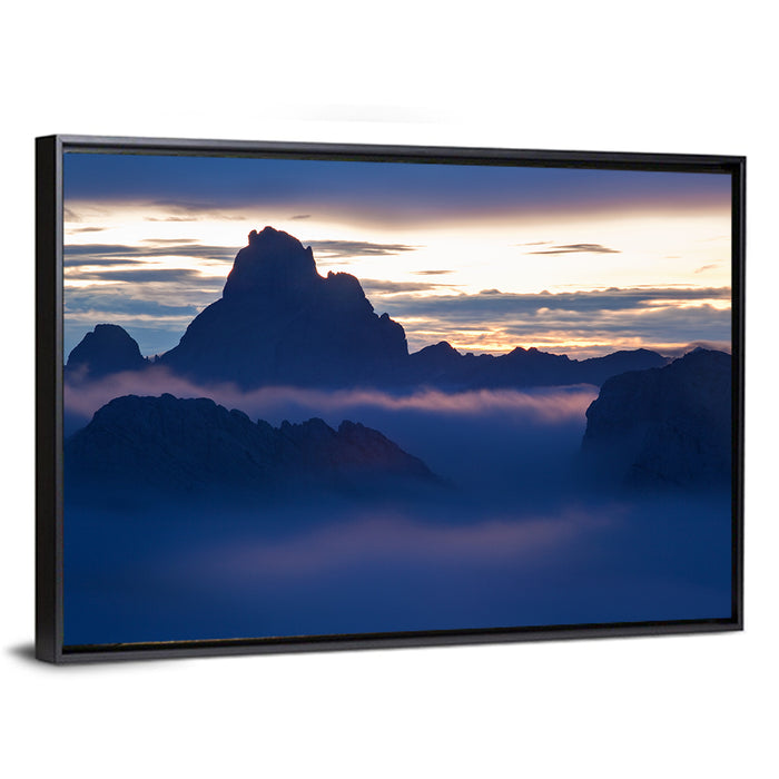 Dolomites Sunrise Silhouette Wall Art as a framed canvas