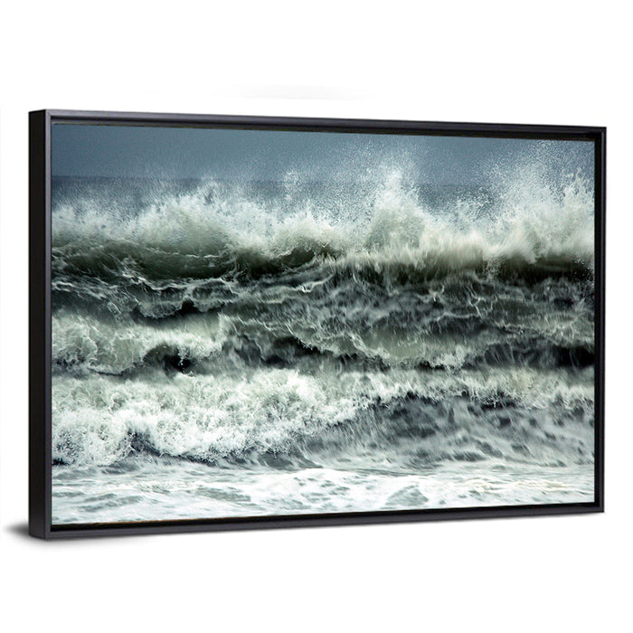 Stormy Coastline Wave Wall Art as a framed canvas