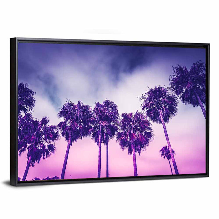 Venice Beach Palm Silhouettes Wall Art as a framed canvas