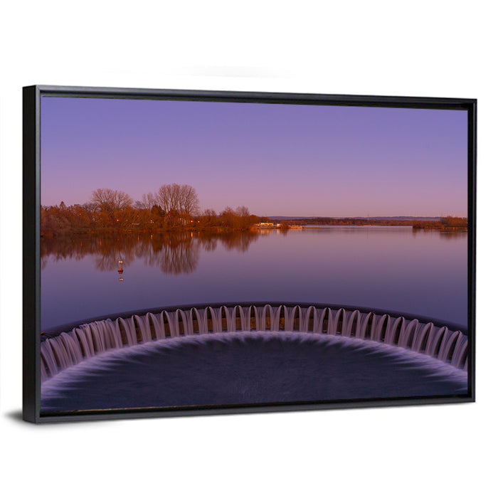 Circular Weir at Dusk Wall Art as a framed canvas