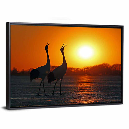 Red Crowned Cranes at Sunset Wall Art