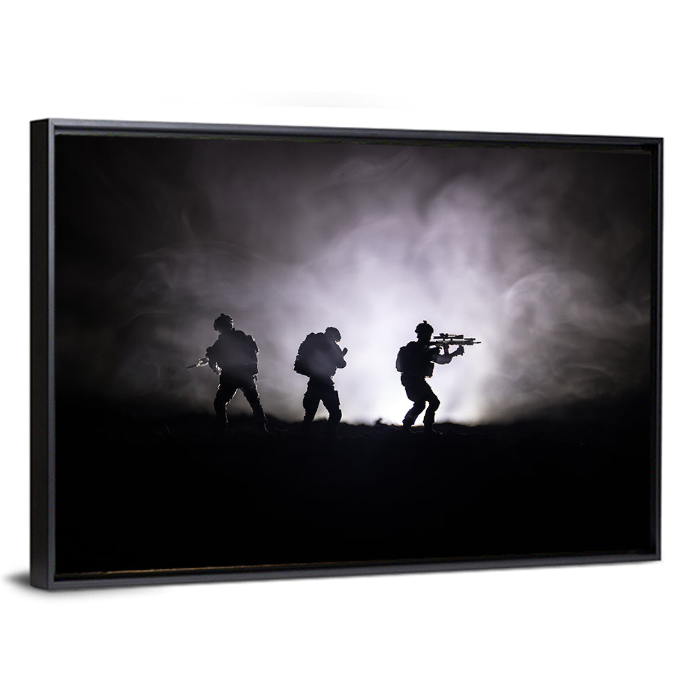 Three Soldiers Silhouette in Fog Wall Art