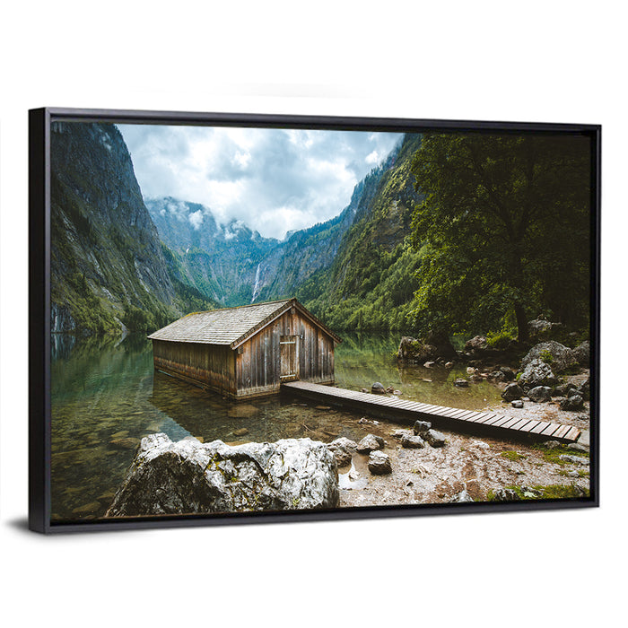 Cabin on Lake Obersee Wall Art as a framed canvas